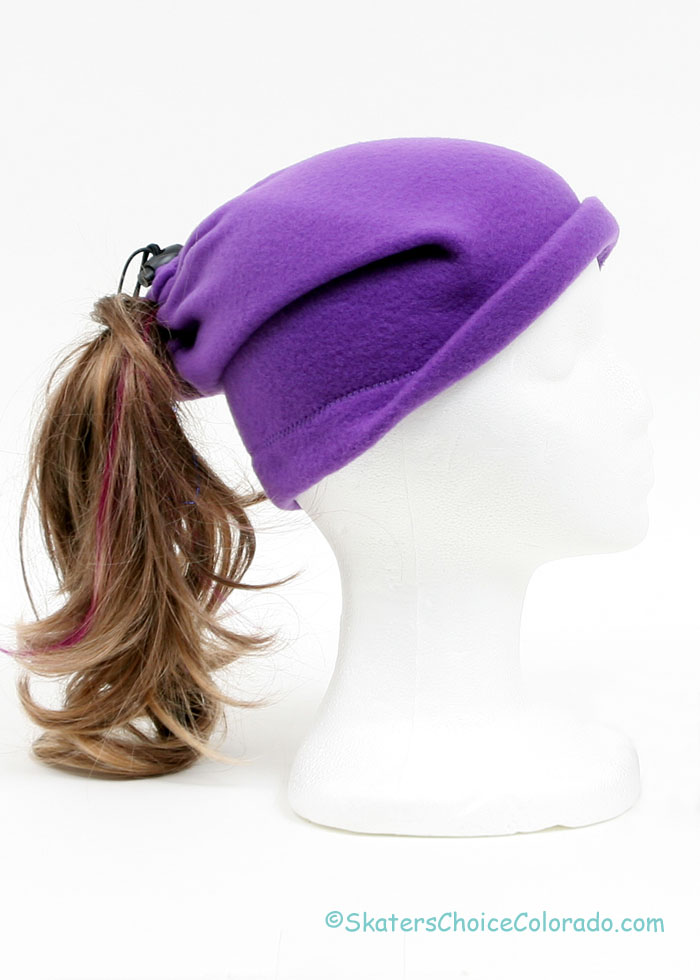 Custom Fleece Drawstring Ponytail Hat Purple - Click Image to Close